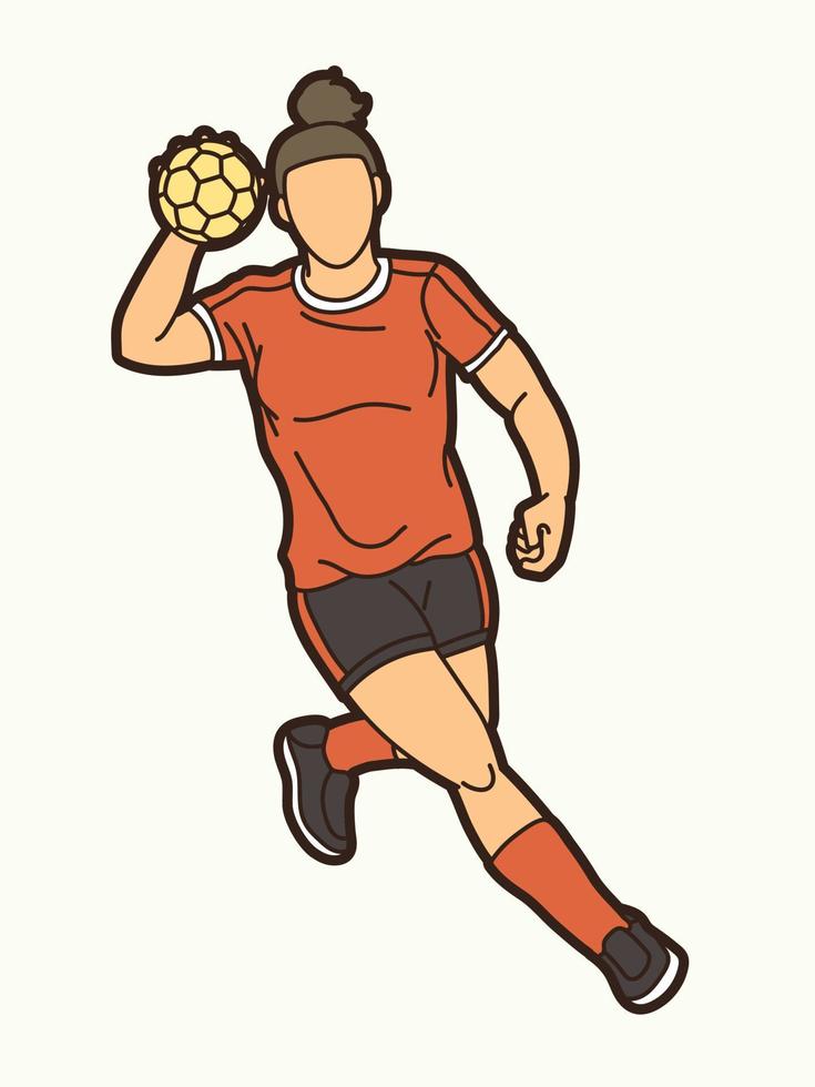 cartoon handbal sport vrouwelijke speler actie vector