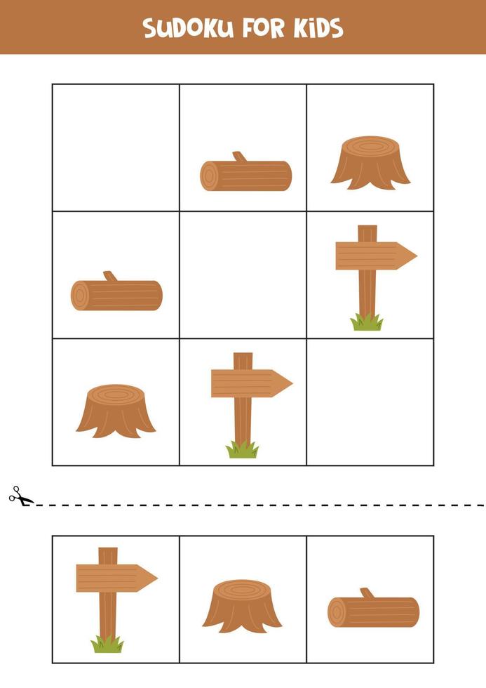 educatief sudoku-spel met kampeerelementen voor kinderen. vector