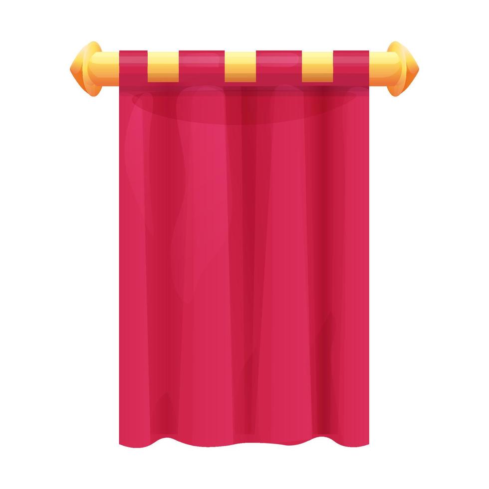 rode hangende middeleeuwse banner vlag met doek textuur en gouden decoratie in cartoon stijl geïsoleerd op een witte achtergrond. ui game-item, heraldisch ontwerpelement,. vector illustratie