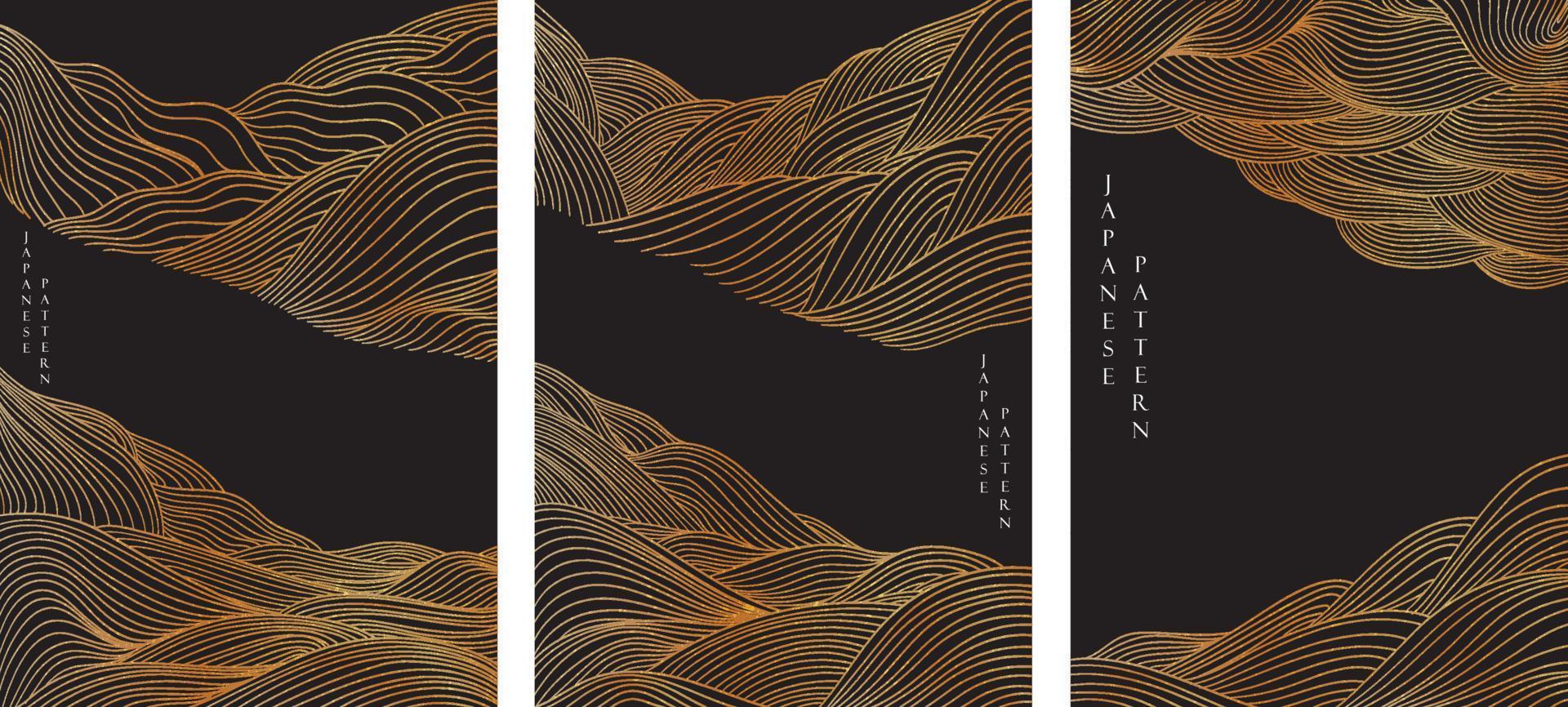 abstracte achtergrond met gouden lijn patroon vector. Japanse golfelementen in oosterse stijl. vector
