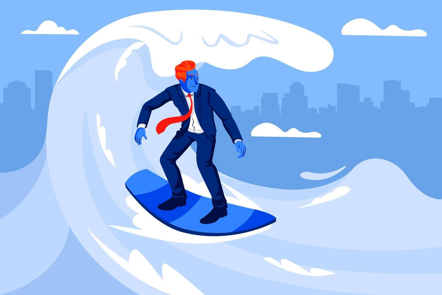 zakenman surfen op de golf. bedrijfsconcept illustratie vector