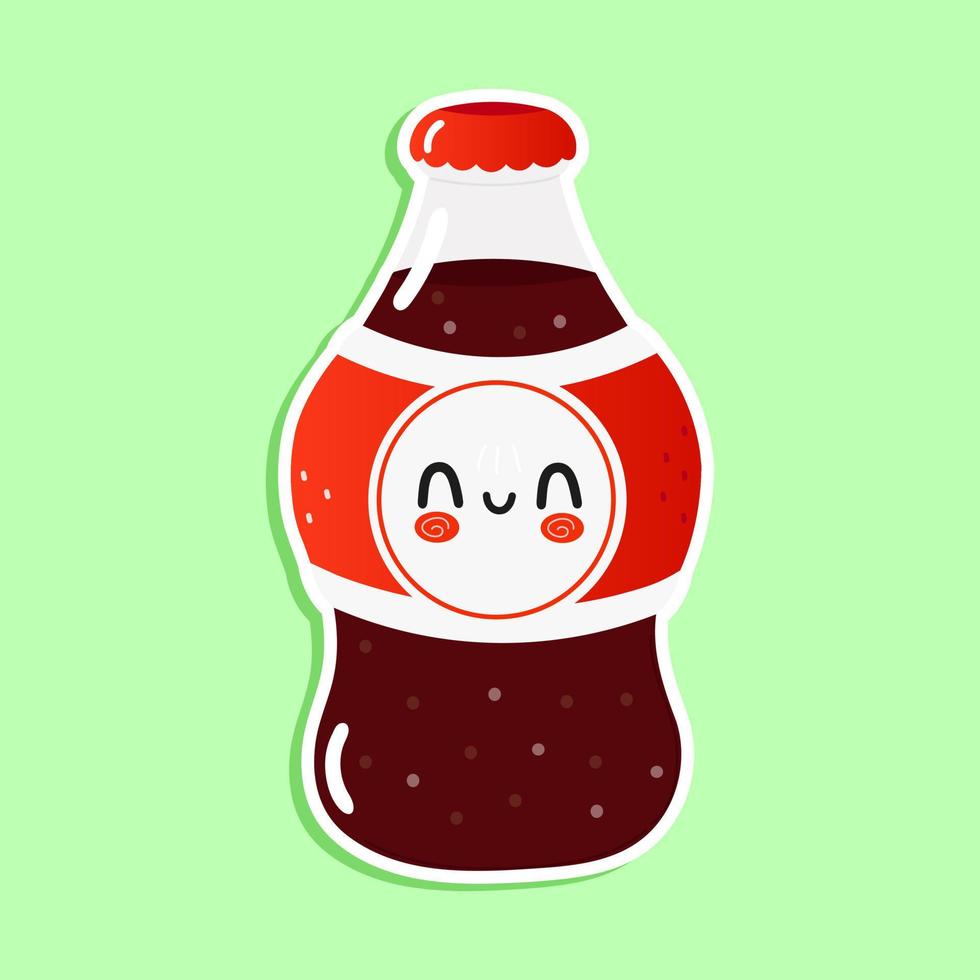 schattig grappig fles koud drankje cola sticker karakter. vector hand getekend cartoon kawaii karakter illustratie pictogram. geïsoleerde witte achtergrond. fles koud drankje cola concept