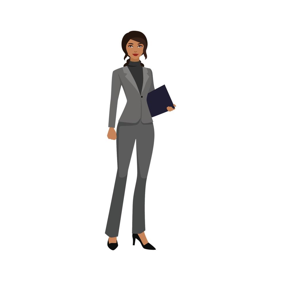 vrouw in pak, illustratie. platte vectorkunst geïsoleerd op een witte achtergrond vector