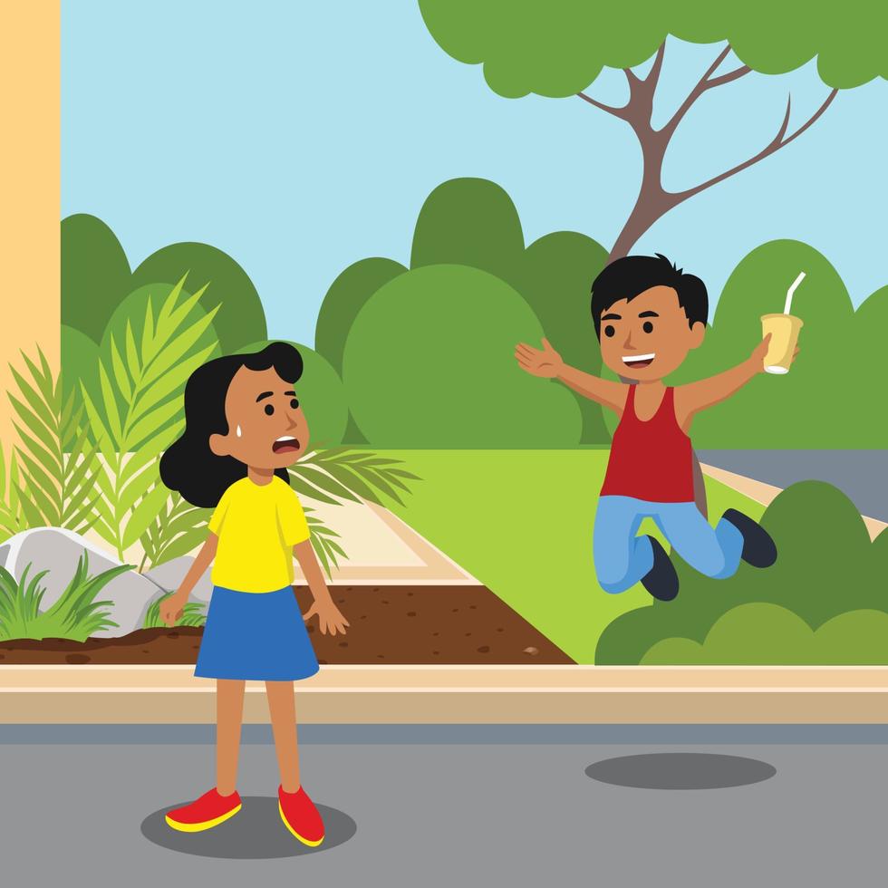 happy kid-cartoon samenspelen op werf. Indiase kinderen platte vectorillustratie geïsoleerd op background vector