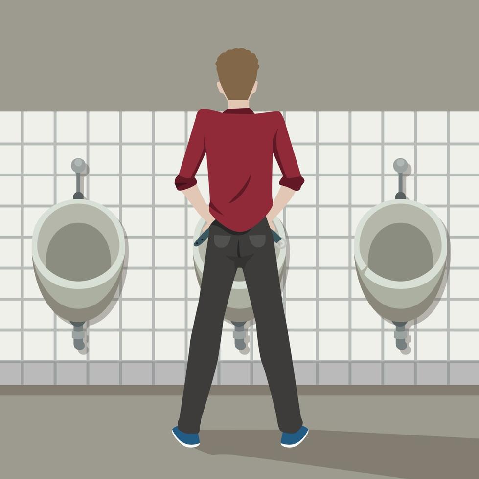 man urineren in een openbaar toilet vector plat ontwerp