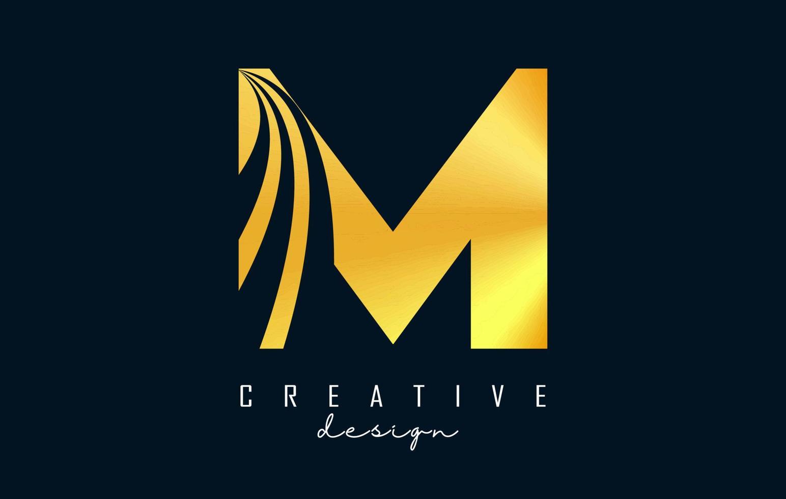 creatief gouden letter m-logo met leidende lijnen en wegconceptontwerp. letter m met geometrisch ontwerp. vector