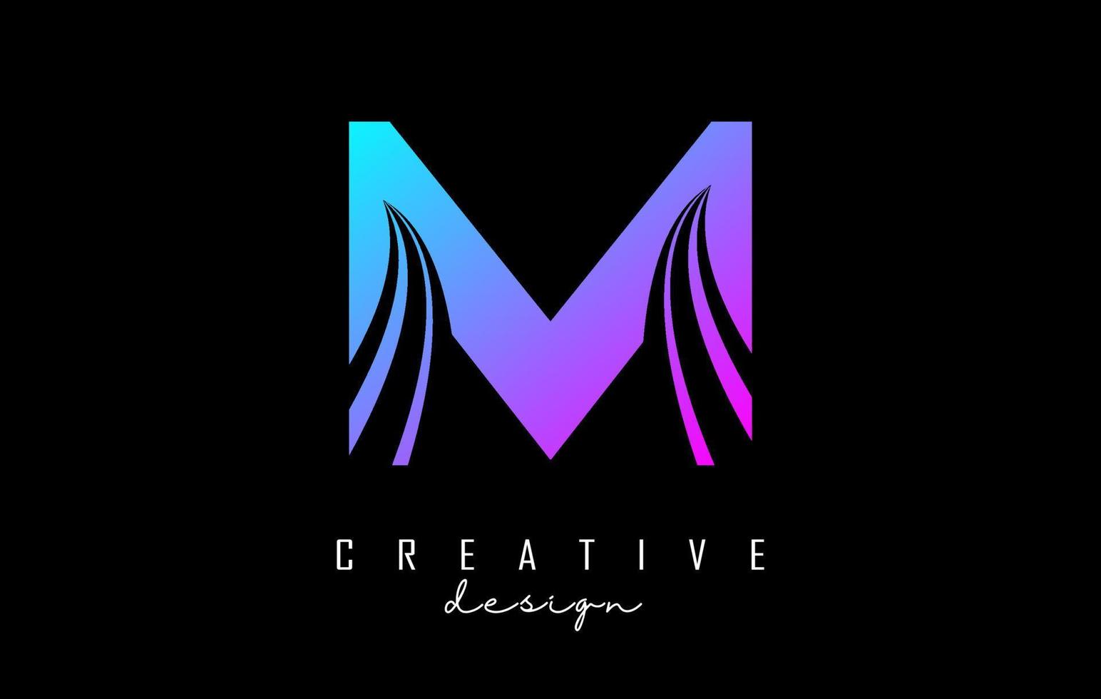 kleurrijk letter m-logo met leidende lijnen en wegconceptontwerp. letter m met geometrisch ontwerp. vector