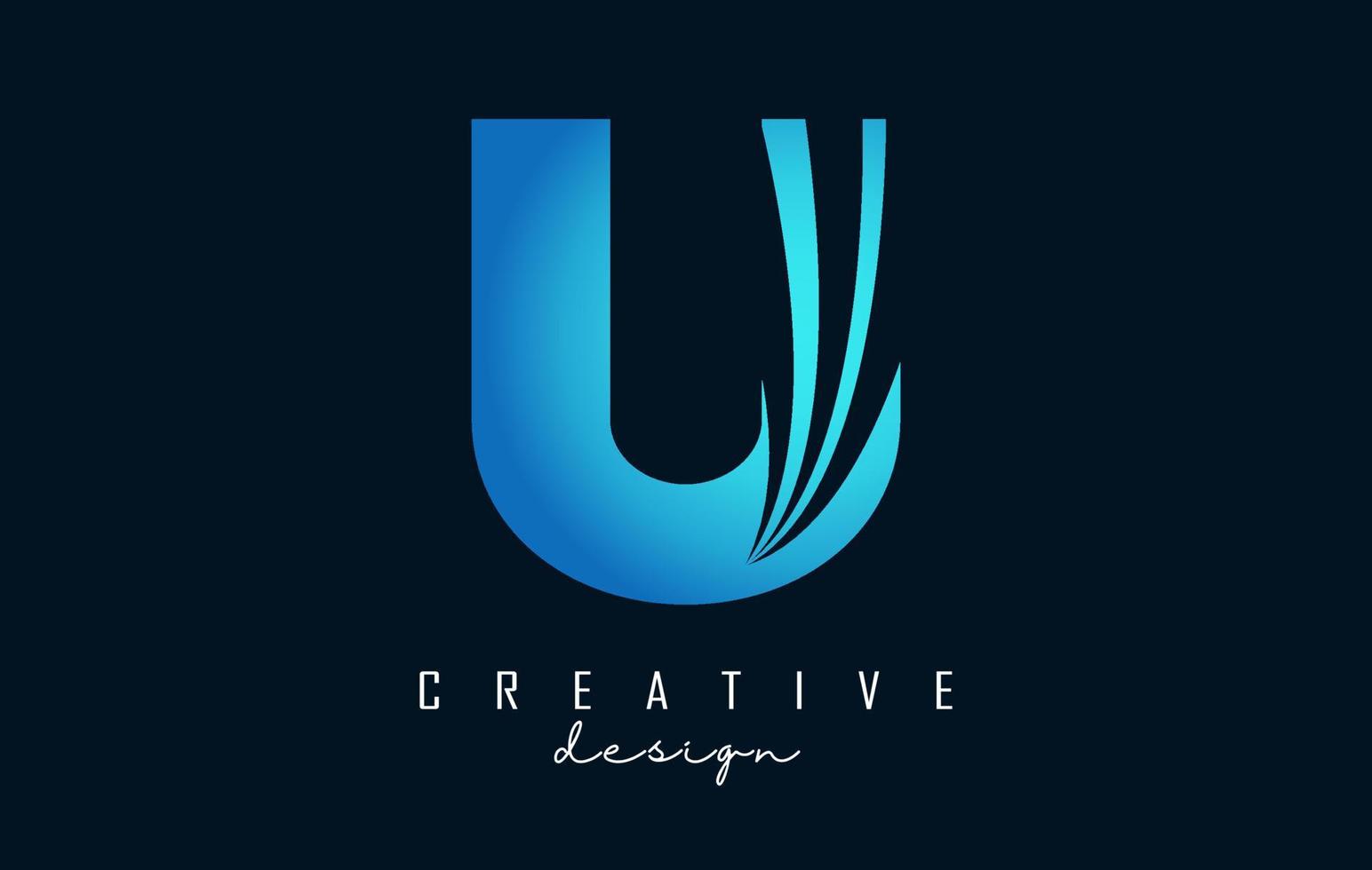 creatief letter u-logo met leidende lijnen en wegconceptontwerp. letter u met geometrisch ontwerp. vector