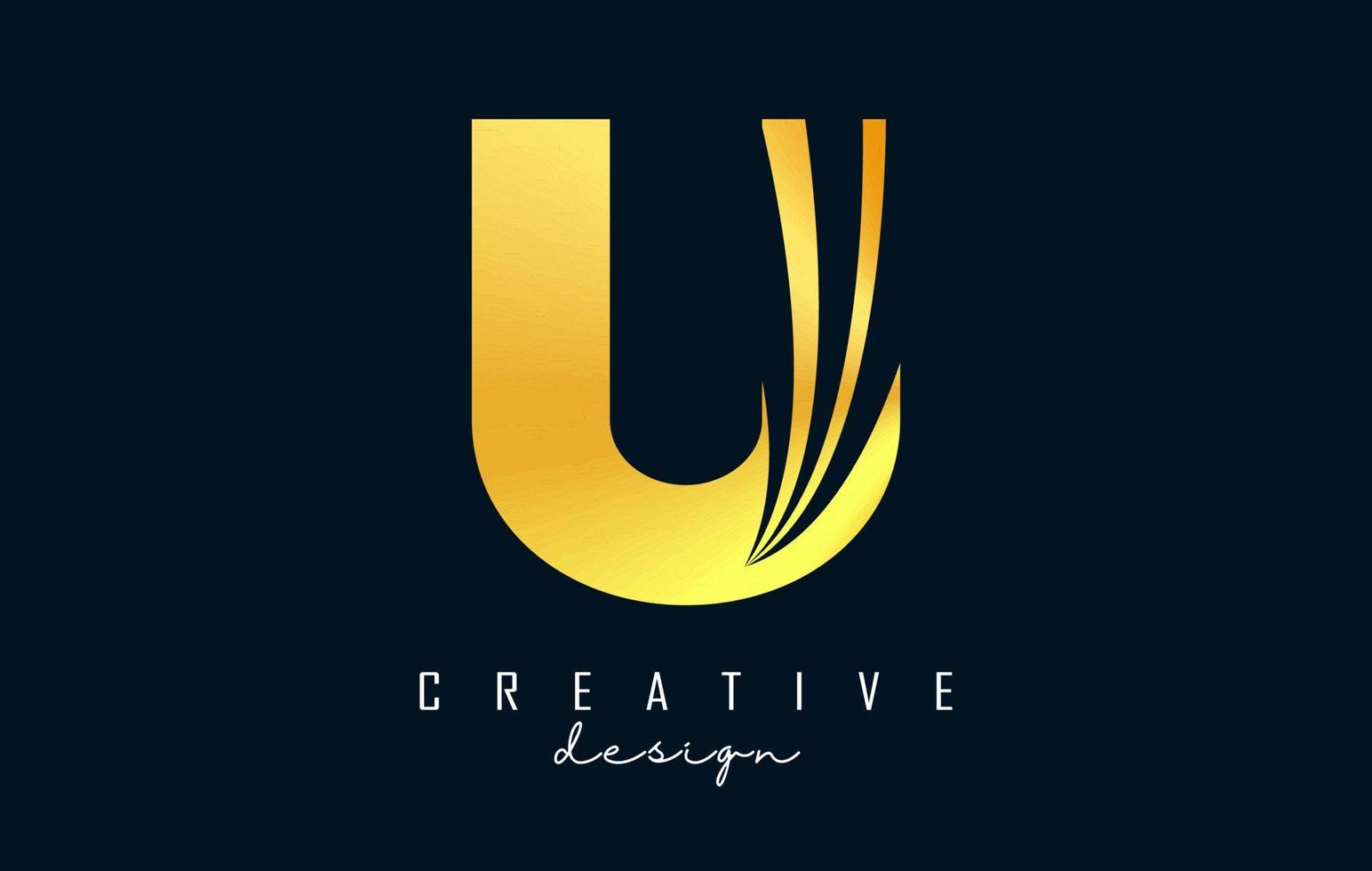 creatief gouden letter u-logo met leidende lijnen en wegconceptontwerp. letter u met geometrisch ontwerp. vector