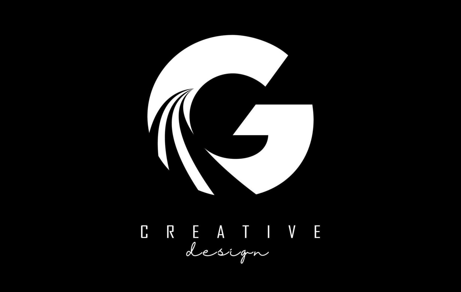 witte letter g-logo met leidende lijnen en wegconceptontwerp. letter g met geometrisch ontwerp. vector