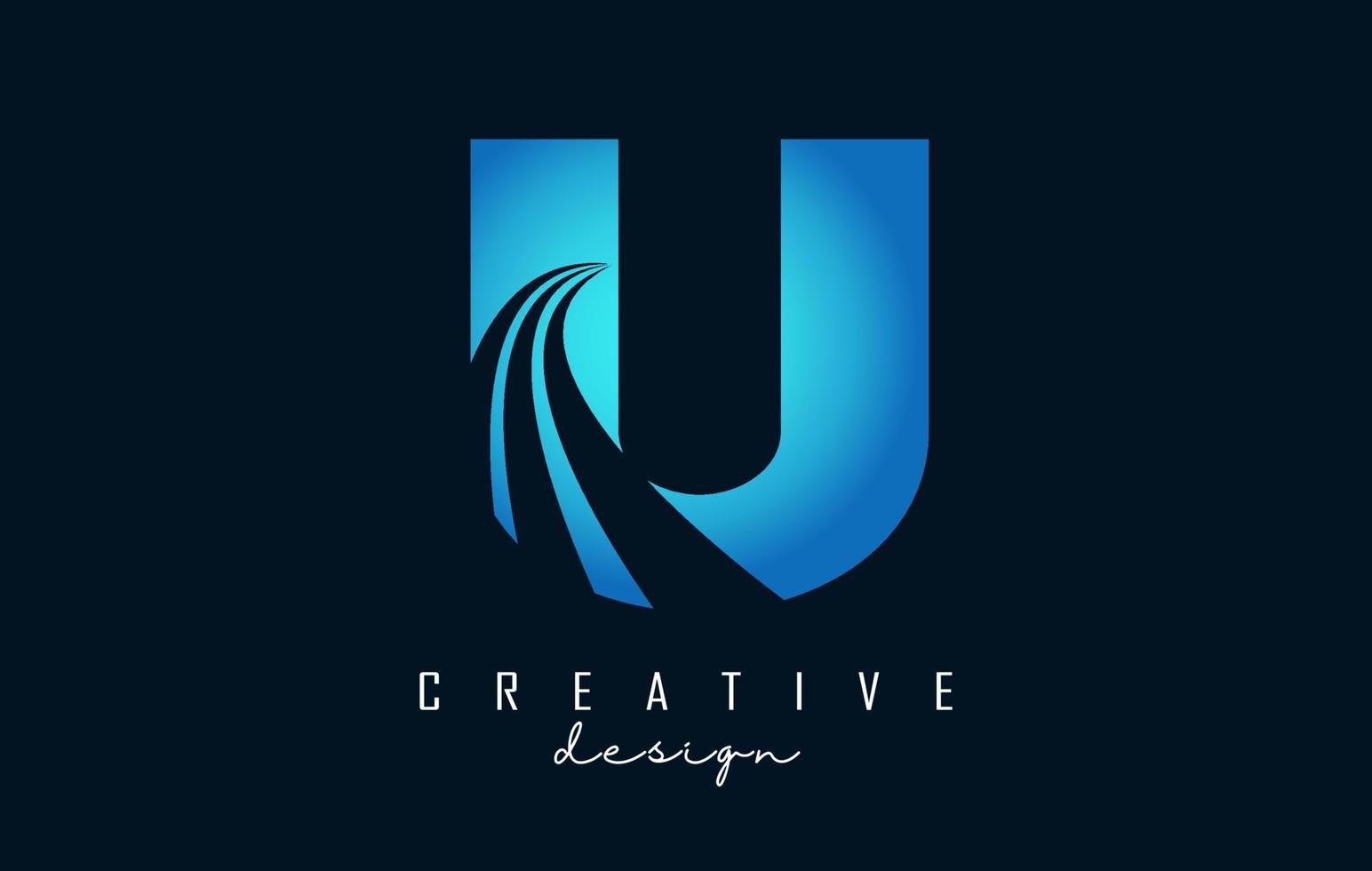 creatief letter u-logo met leidende lijnen en wegconceptontwerp. letter u met geometrisch ontwerp. vector