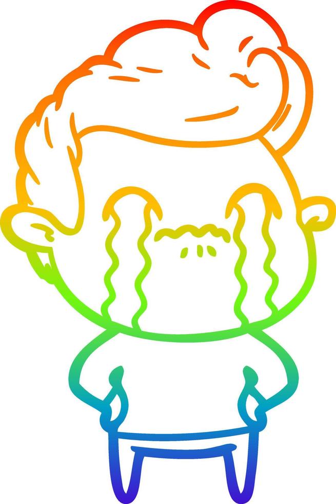 regenbooggradiënt lijntekening cartoon man huilen vector