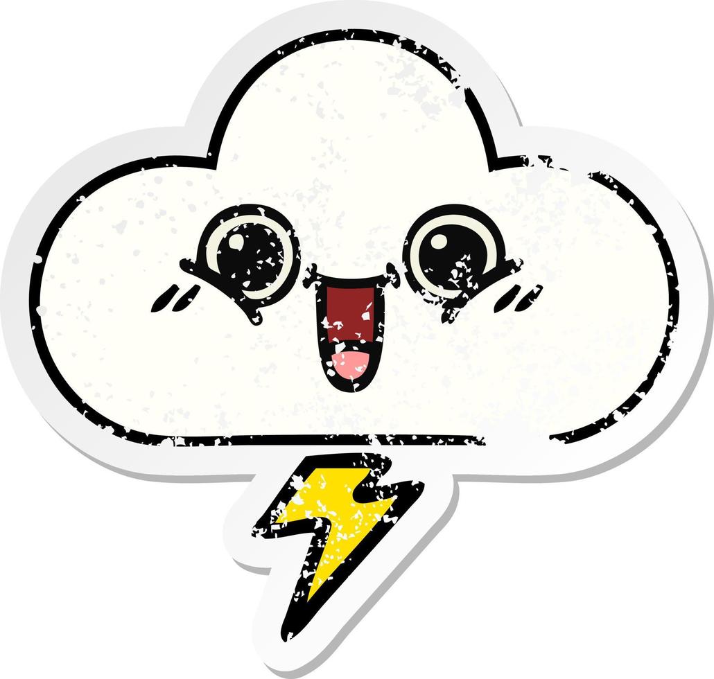 verontruste sticker van een schattige cartoon onweerswolk vector
