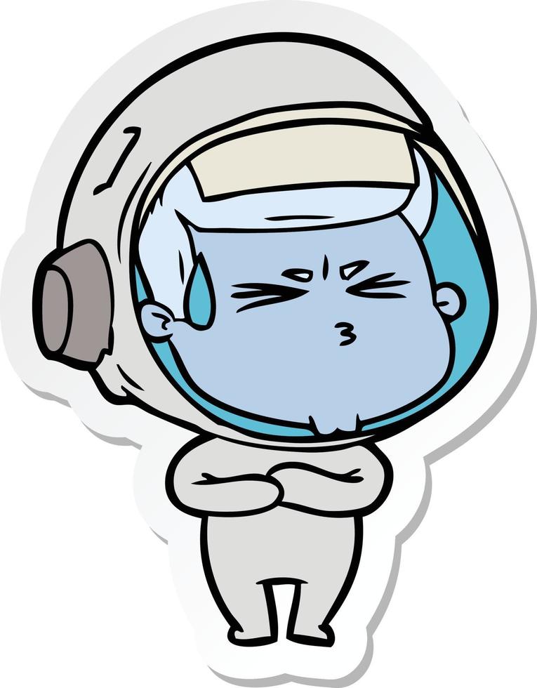 sticker van een cartoon gestresste astronaut vector