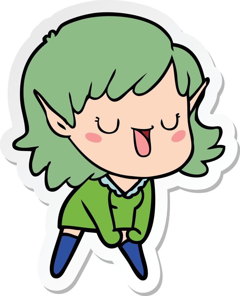 sticker van een cartoon elf meisje vector