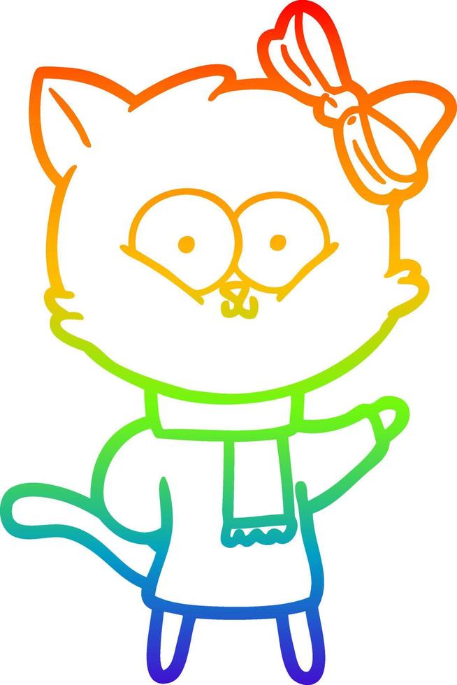 regenbooggradiënt lijntekening cartoon kat vector