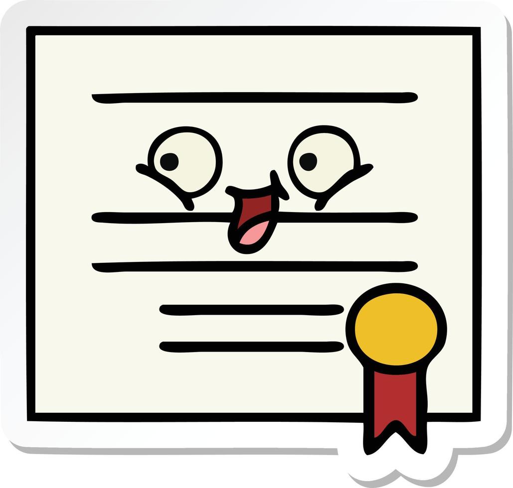 sticker van een schattig tekenfilmdiploma vector