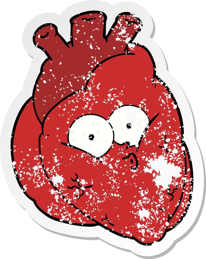 verontruste sticker van een tekenfilm nieuwsgierig hart vector