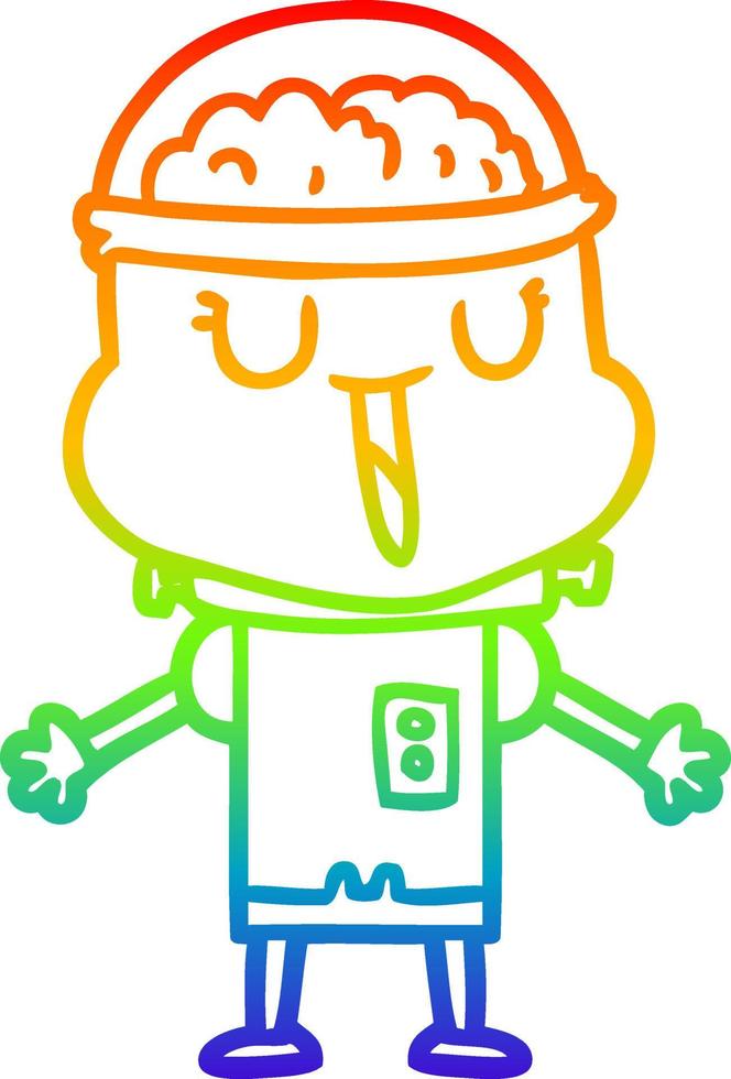 regenbooggradiënt lijntekening happy cartoon robot vector