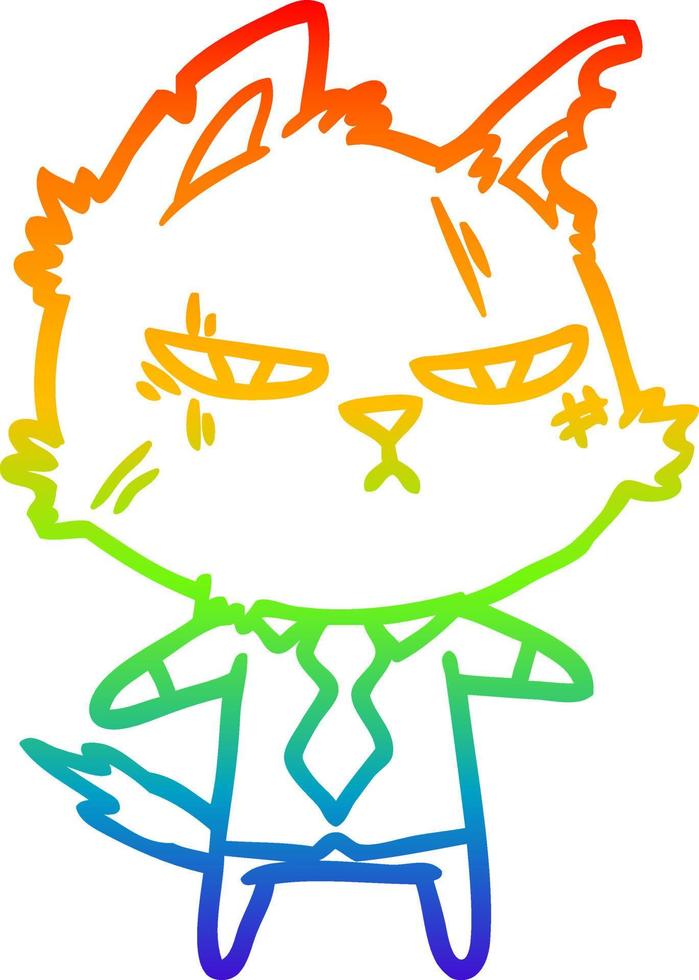 regenbooggradiënt lijntekening stoere cartoon kat in overhemd en stropdas vector