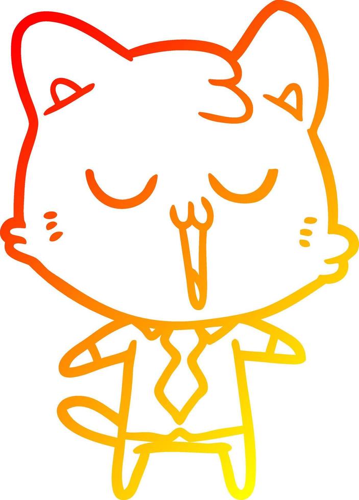 warme gradiënt lijntekening cartoon kat in overhemd en stropdas vector