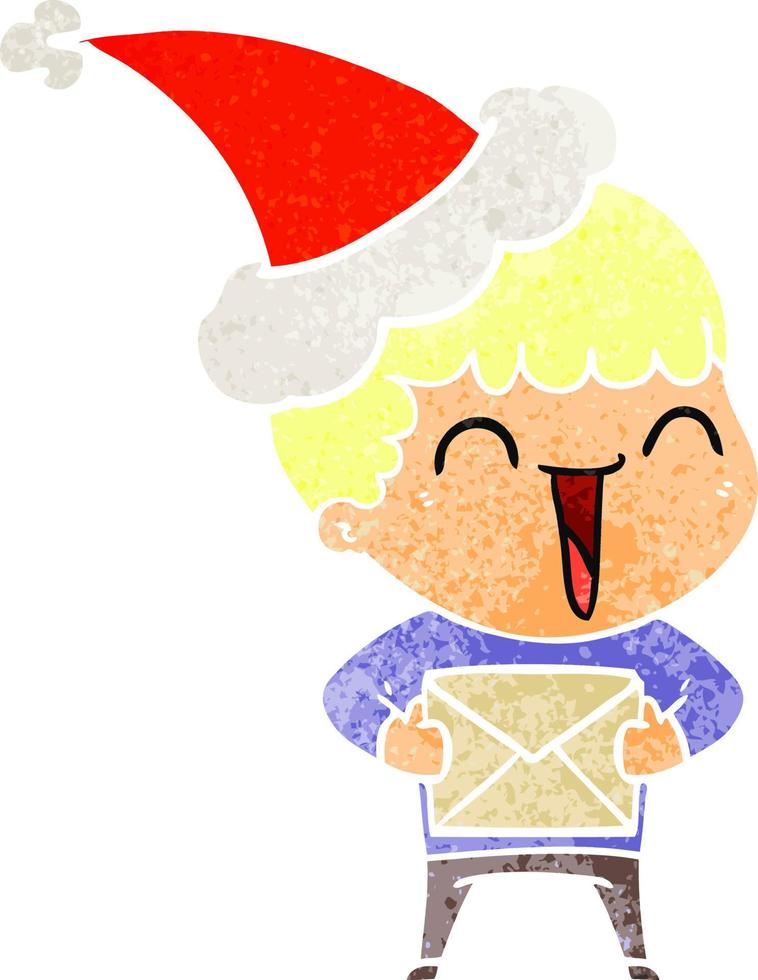 retro cartoon van een gelukkige man met een kerstmuts vector