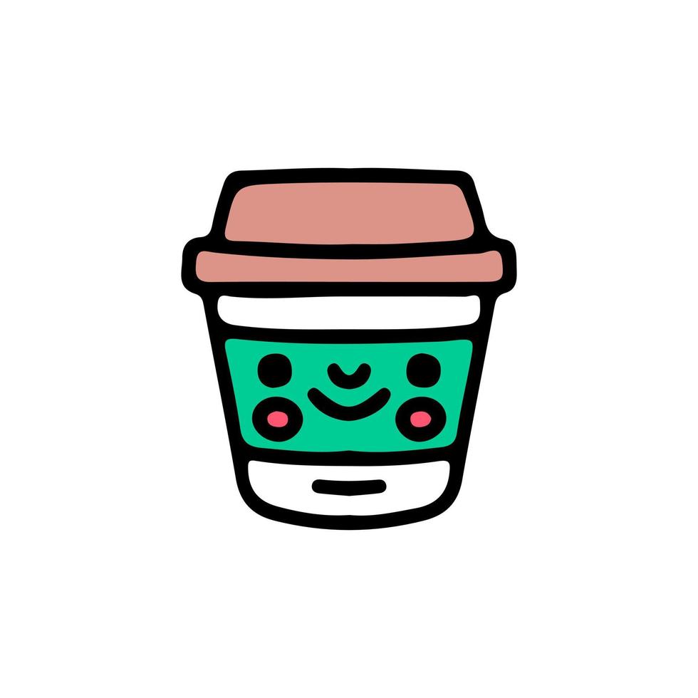 schattig koffiekopje mascotte karakter, illustratie voor t-shirt, sticker of kleding merchandise. met doodle, retro en cartoonstijl. vector