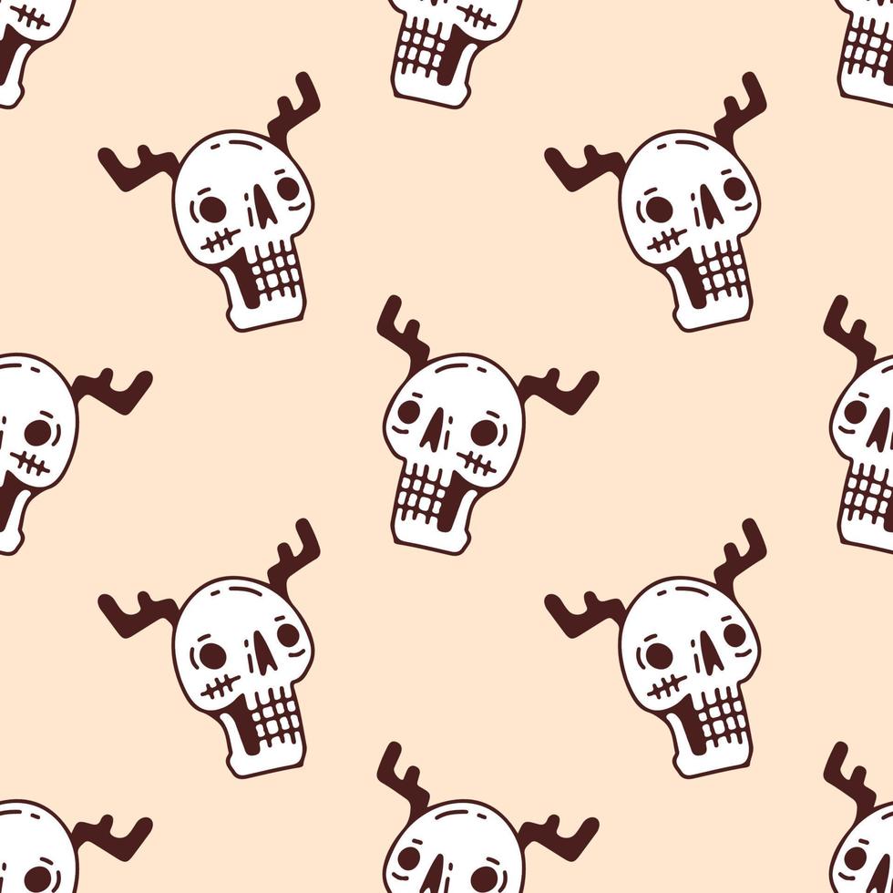 trendy skelet met gewei hoorn, achtergrond naadloze patroon illustratie voor t-shirt, sticker of kleding koopwaar. met retro en doodle cartoon-stijl. vector