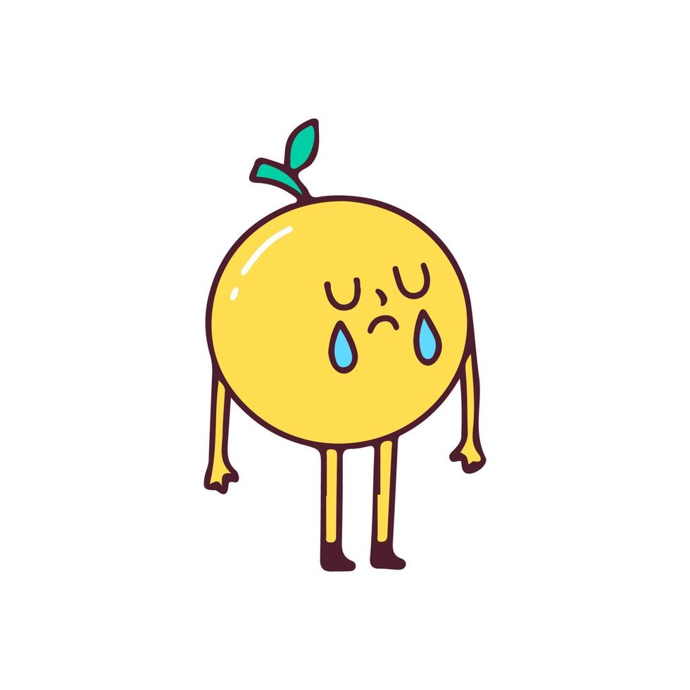 schattig citroenkarakter huilen, illustratie voor t-shirt, sticker of kleding koopwaar. met doodle, retro en cartoonstijl. vector