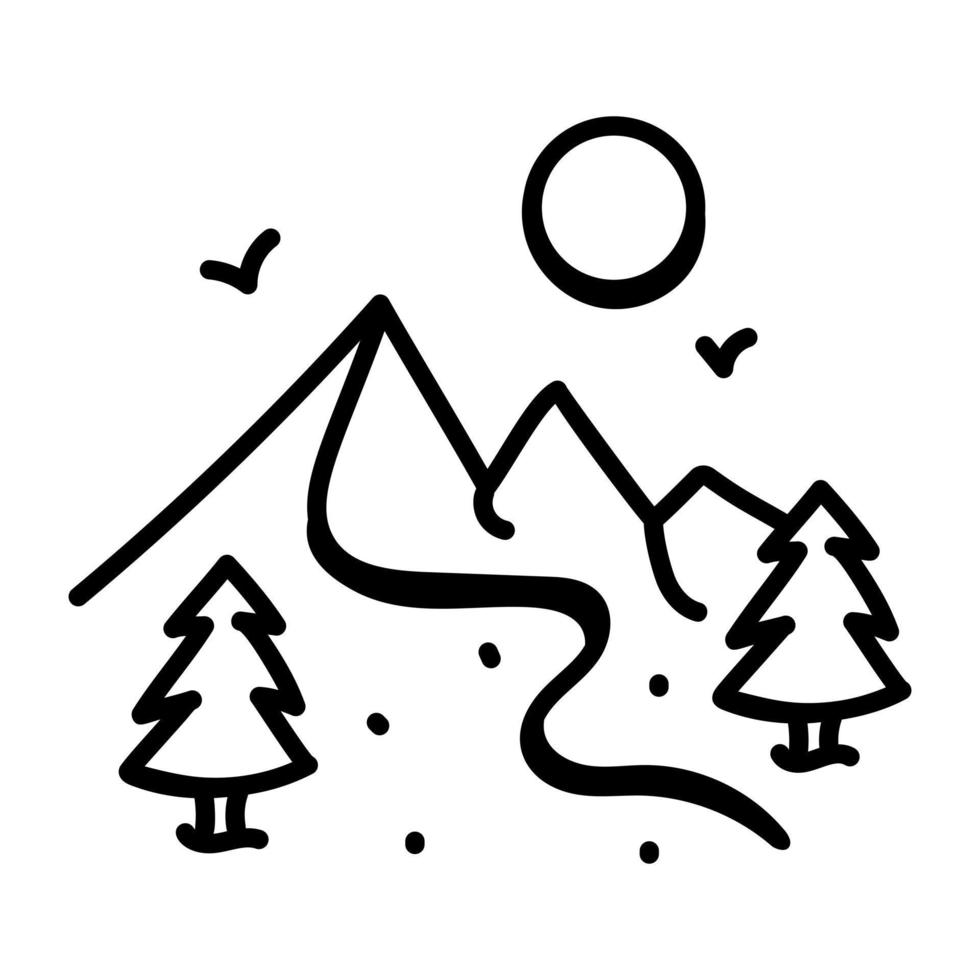 trendy doodle icoon van heuvels uitzicht vector