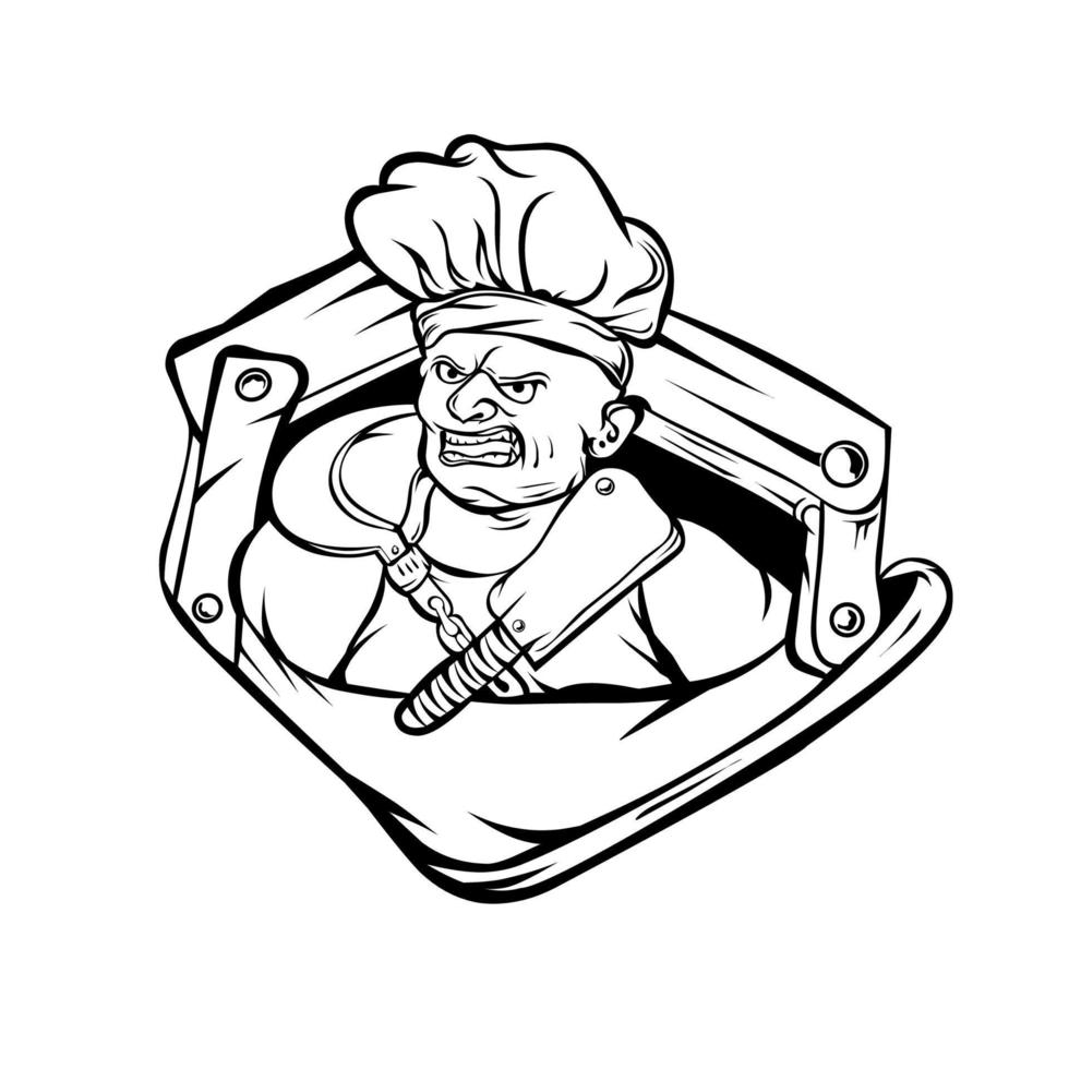 lijntekeningen monster chef-kok logo esport vector