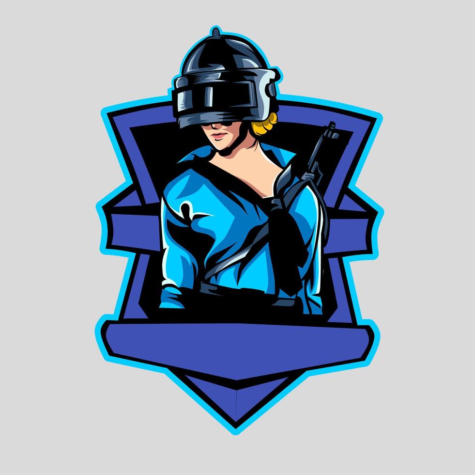 esport-logo mooi vrouwelijk personage met een helm, voor squadronspellen, teams en esports vector