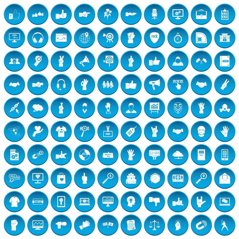 100 verschillende gebarenpictogrammen zijn blauw vector