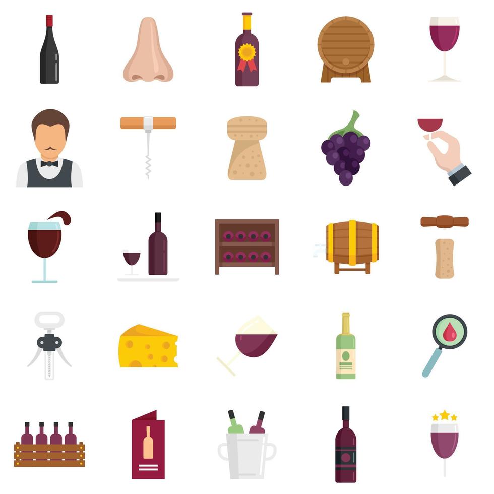 sommelier pictogrammen instellen platte vector geïsoleerd