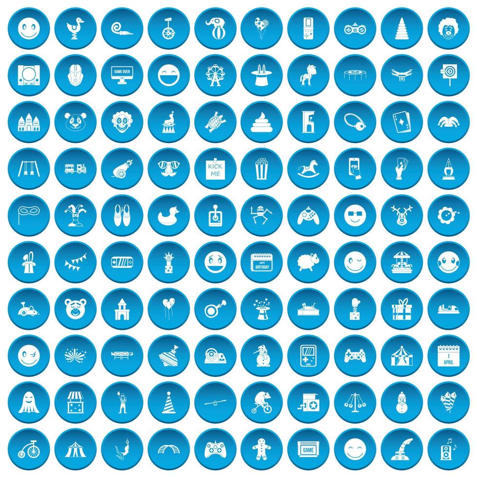 100 grappige pictogrammen blauw ingesteld vector