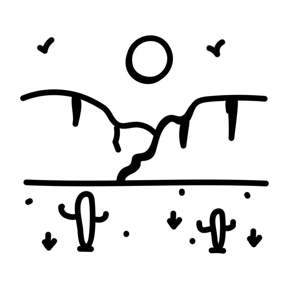 woestijn met cactus en zon, doodle icon vector