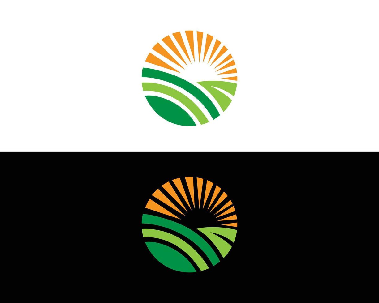 groene naturel boerderij en zonne-logo vector ontwerpsjabloon.