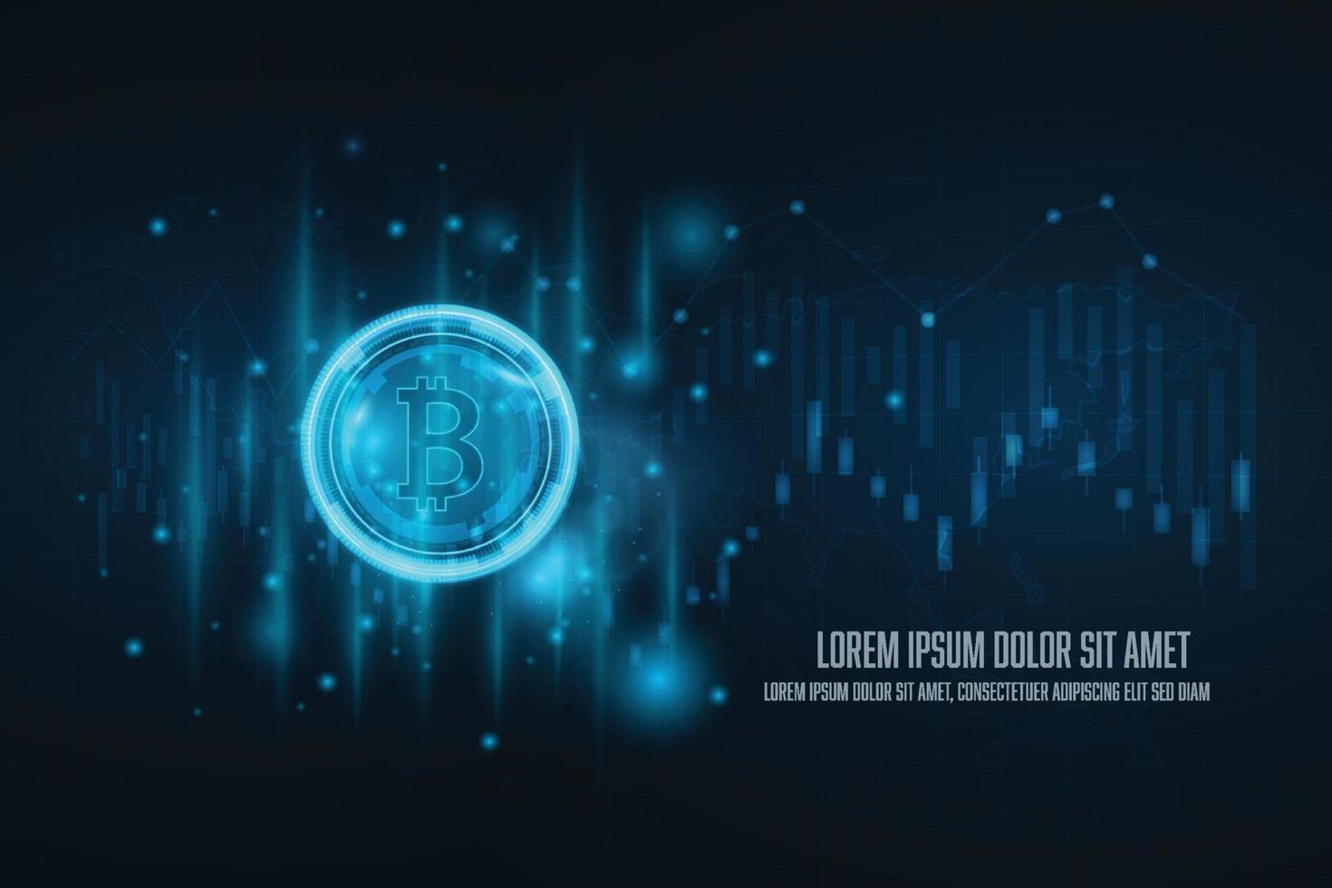 vector global abstracte bitcoin crypto valuta blockchain technologie wereldkaart.