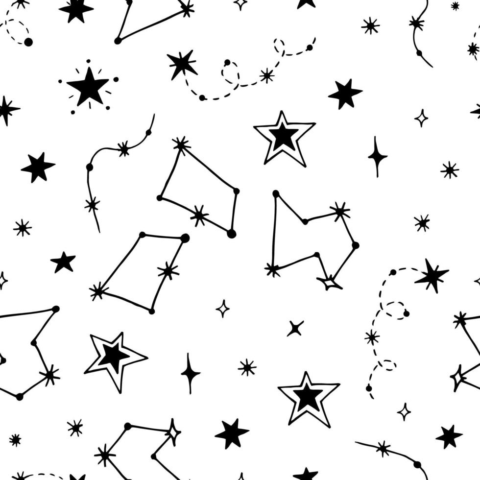 doodle naadloos patroon van nachtelijke sterrenhemel vector