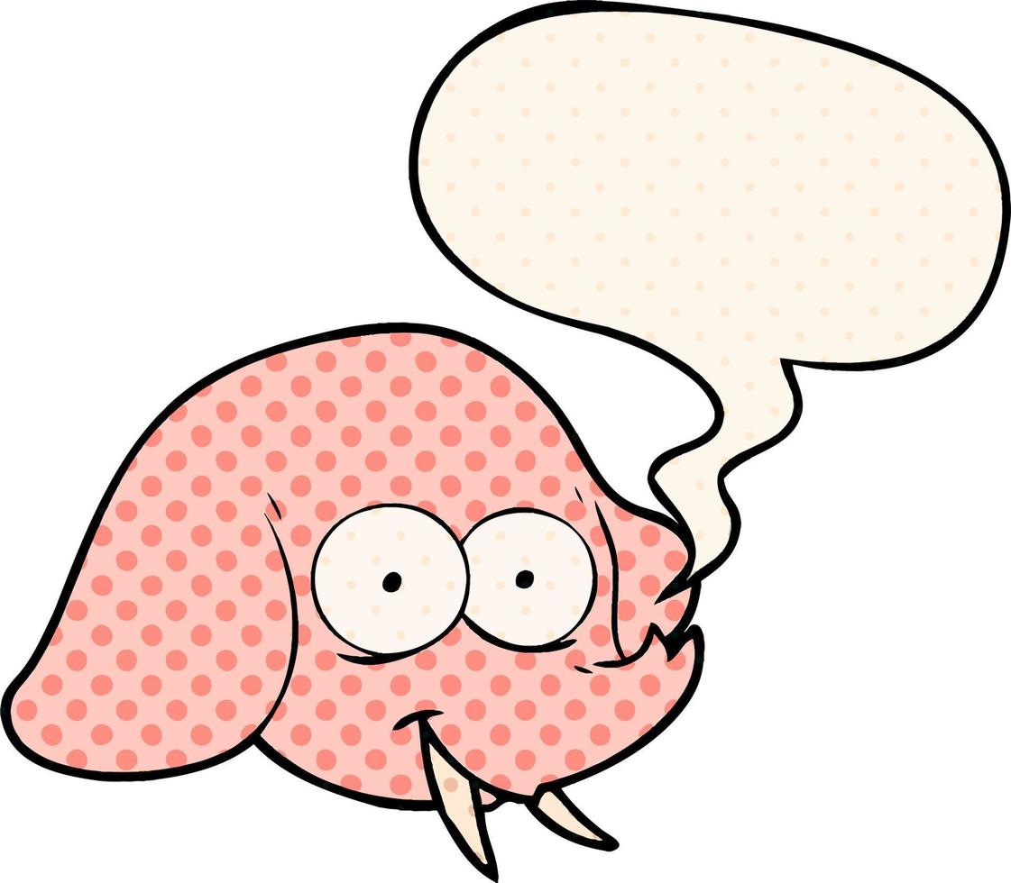 cartoon olifant gezicht en tekstballon in stripboekstijl vector