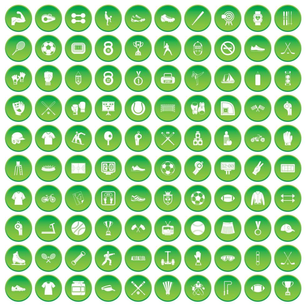 100 atletenpictogrammen instellen groene cirkel vector