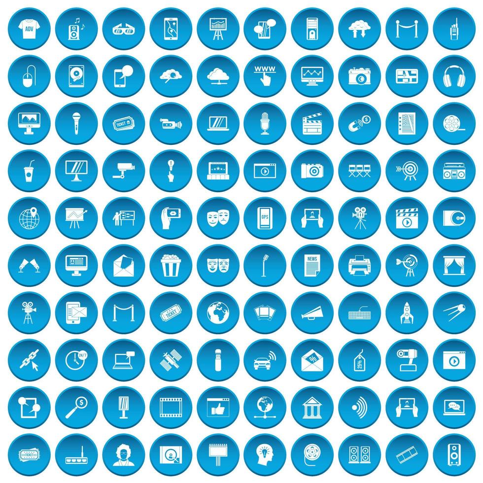 100 multimedia iconen set blauw vector