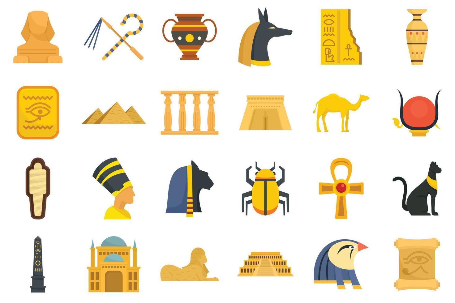 Egypte pictogrammen instellen platte vector geïsoleerd