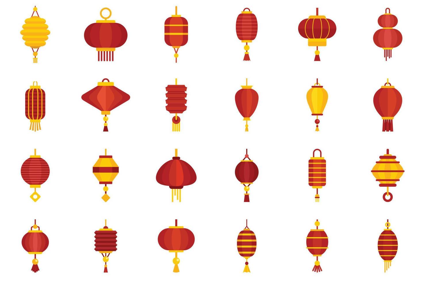 Chinese lantaarn pictogrammen instellen platte vector geïsoleerd