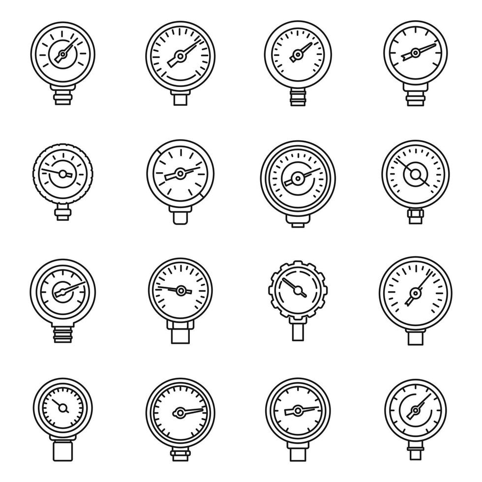 meter manometer pictogrammen instellen overzicht vector. druk meter vector