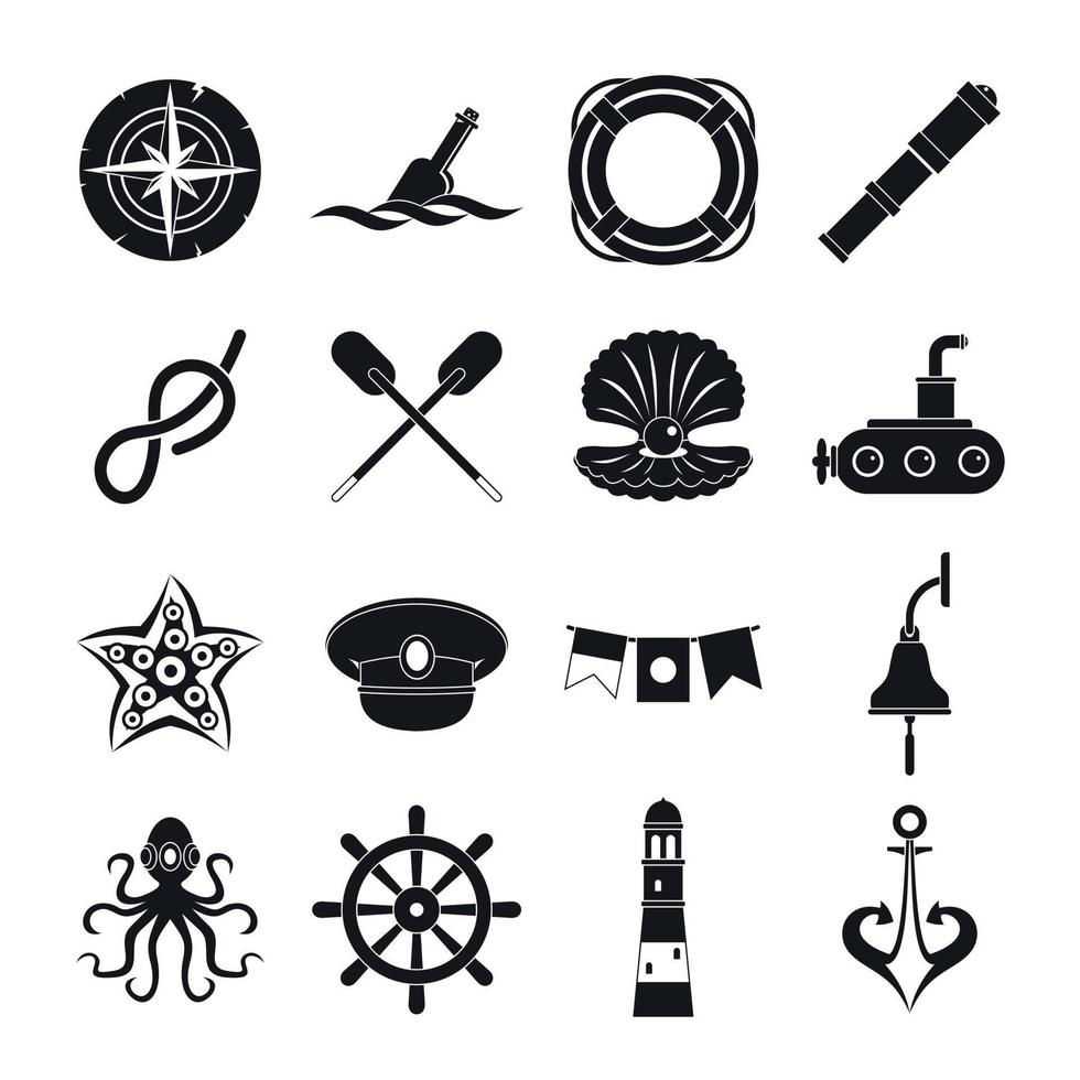 nautische iconen set, eenvoudige stijl vector