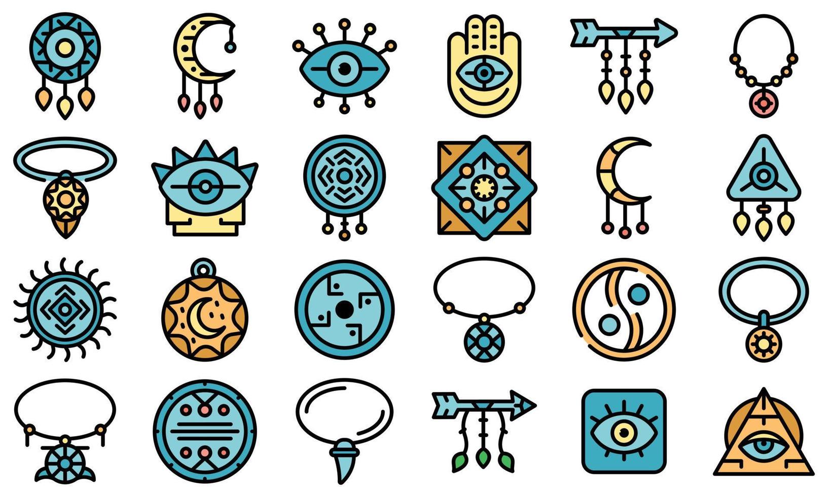 amulet pictogrammen instellen vector plat