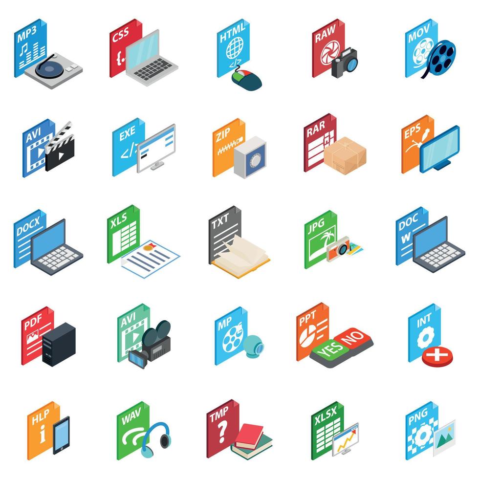 formaat iconen set, isometrische stijl vector