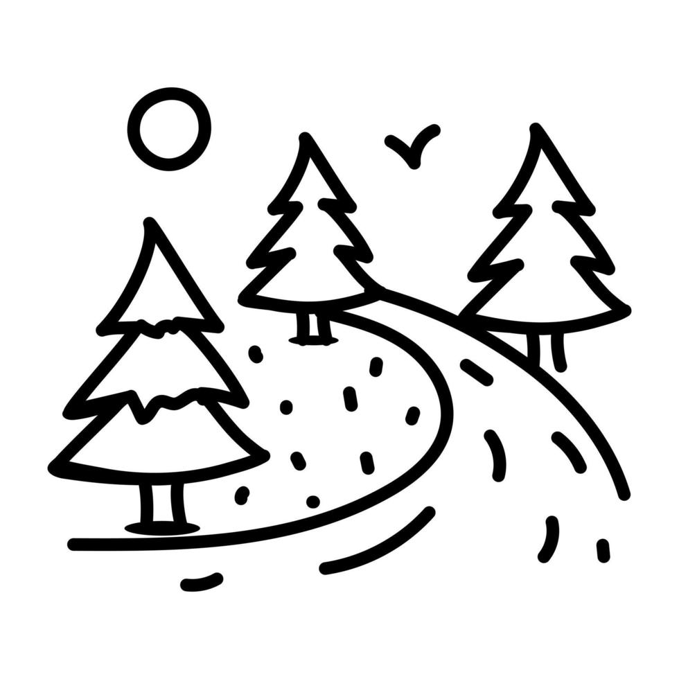 bomen naast snelweg doodle icon vector