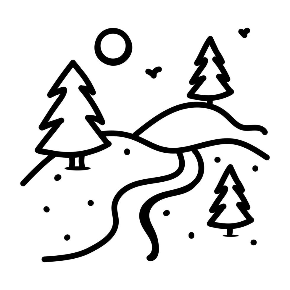 een doodle-pictogram dat het landschap van bomen aanduidt vector